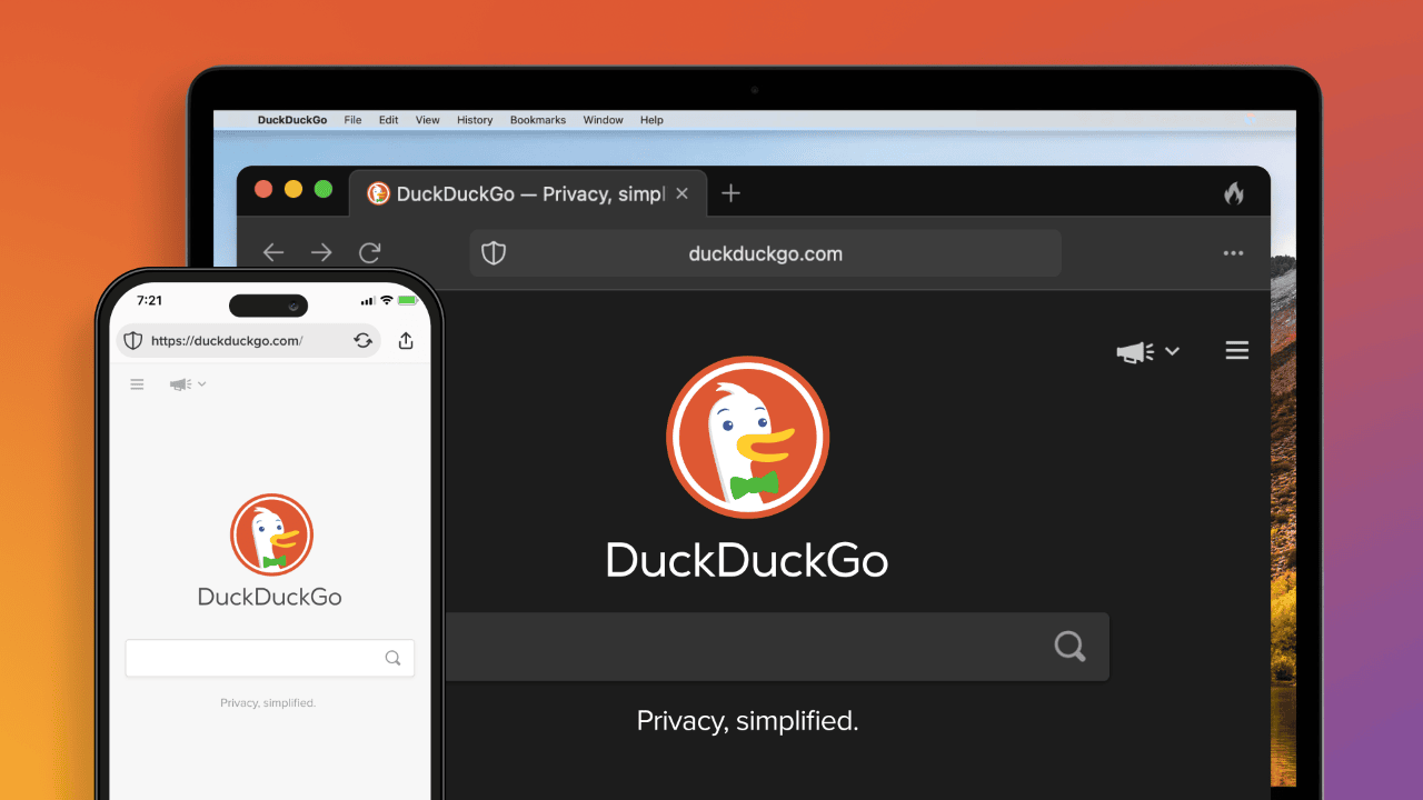 DuckDuckGoが表示されているiPhoneとMac