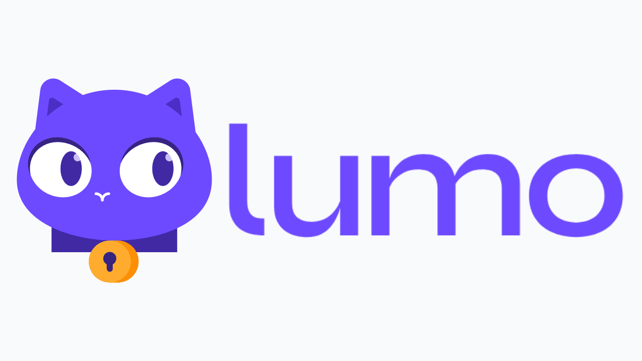 紫色が特徴的なLumoのシンボルである猫とロゴ